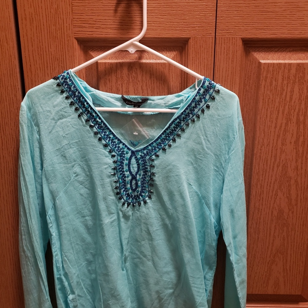 Hand beaded blue tunic